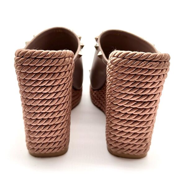 Valentino Garavani Torchon Rockstud Wedge Espadrille Sandals Nude Leather EU 41 - Picture 11 of 15